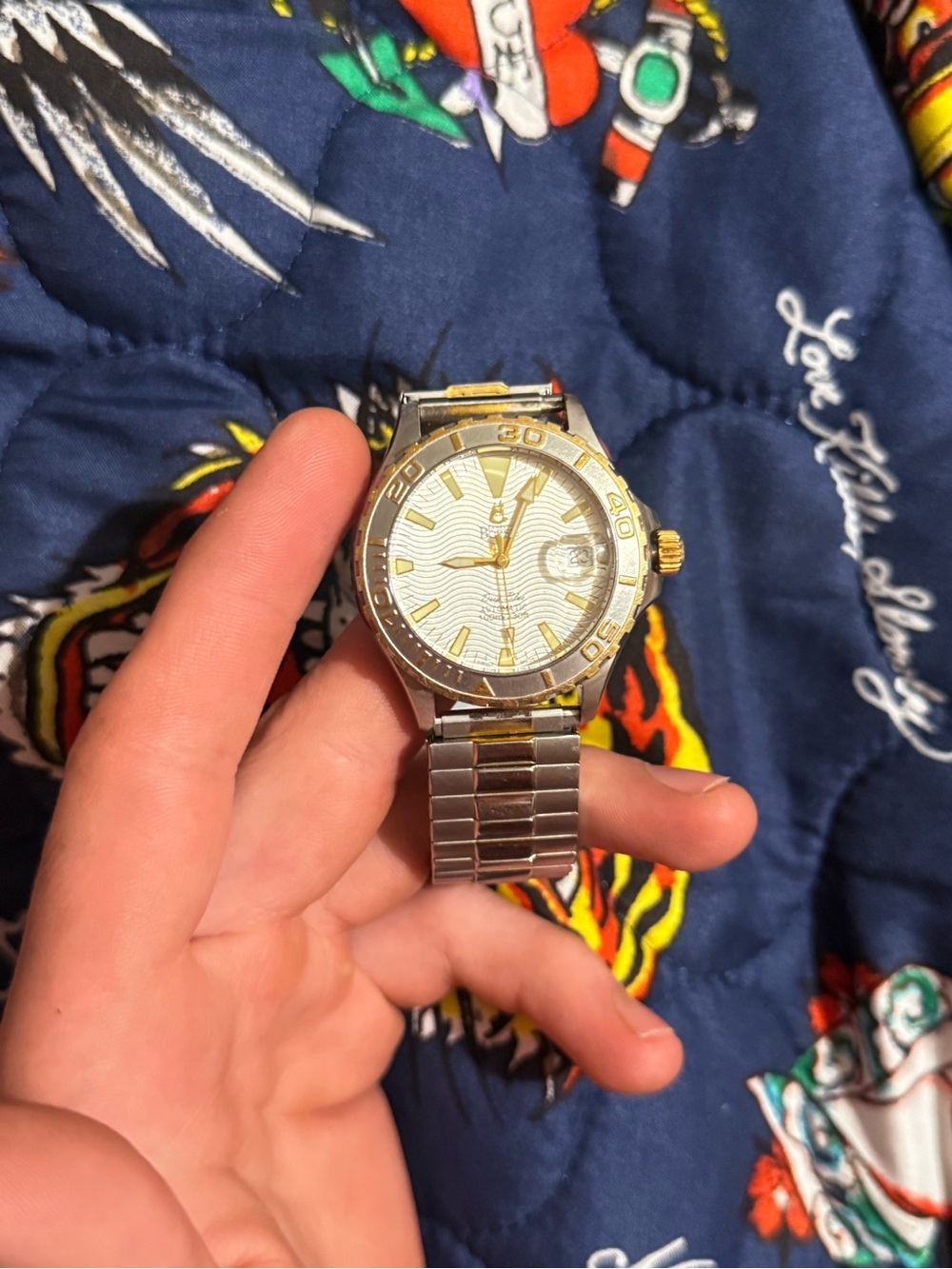 Two-Tone Stainless Steel Wristwatch with Gold Accents